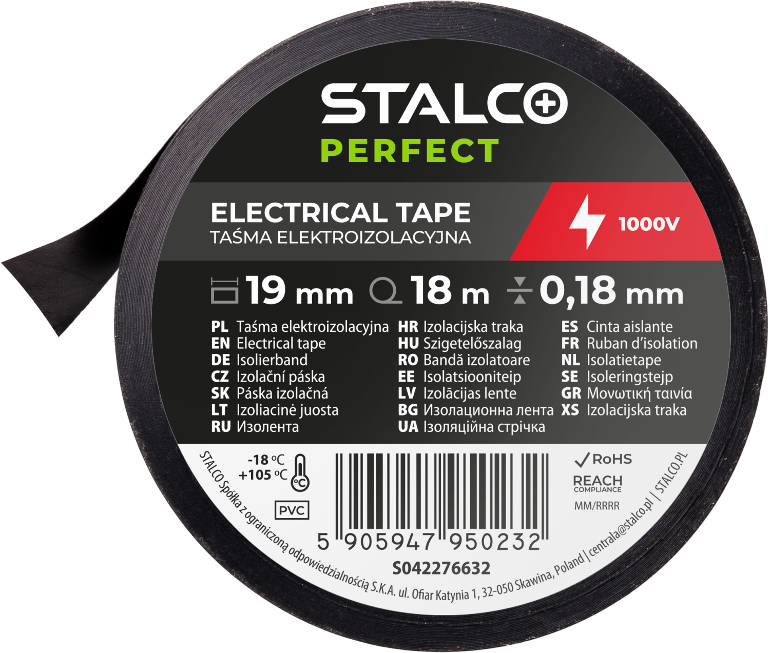 Taśma izolacyjna PVC PVC 0,18 mm x 19 mm x 18 m Biały STALCO PERFECT S042276631