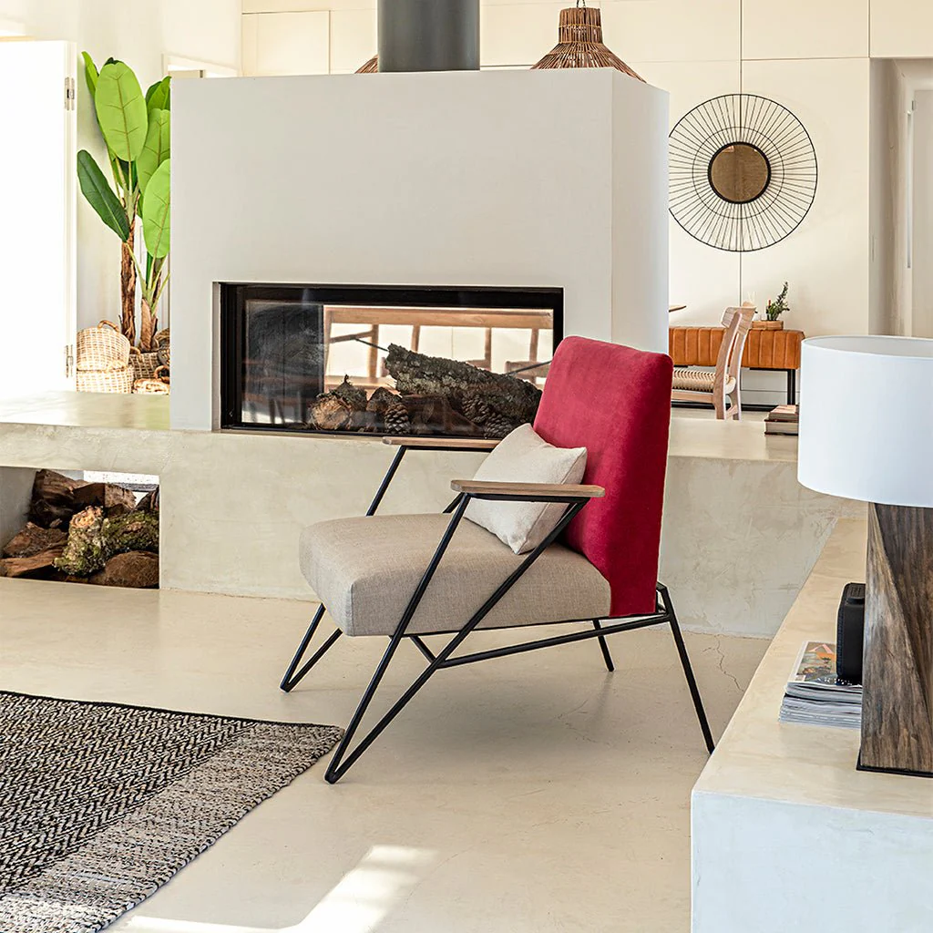 Cadeirão de Linho e Algodão com Costas em Vermelho ELGAR