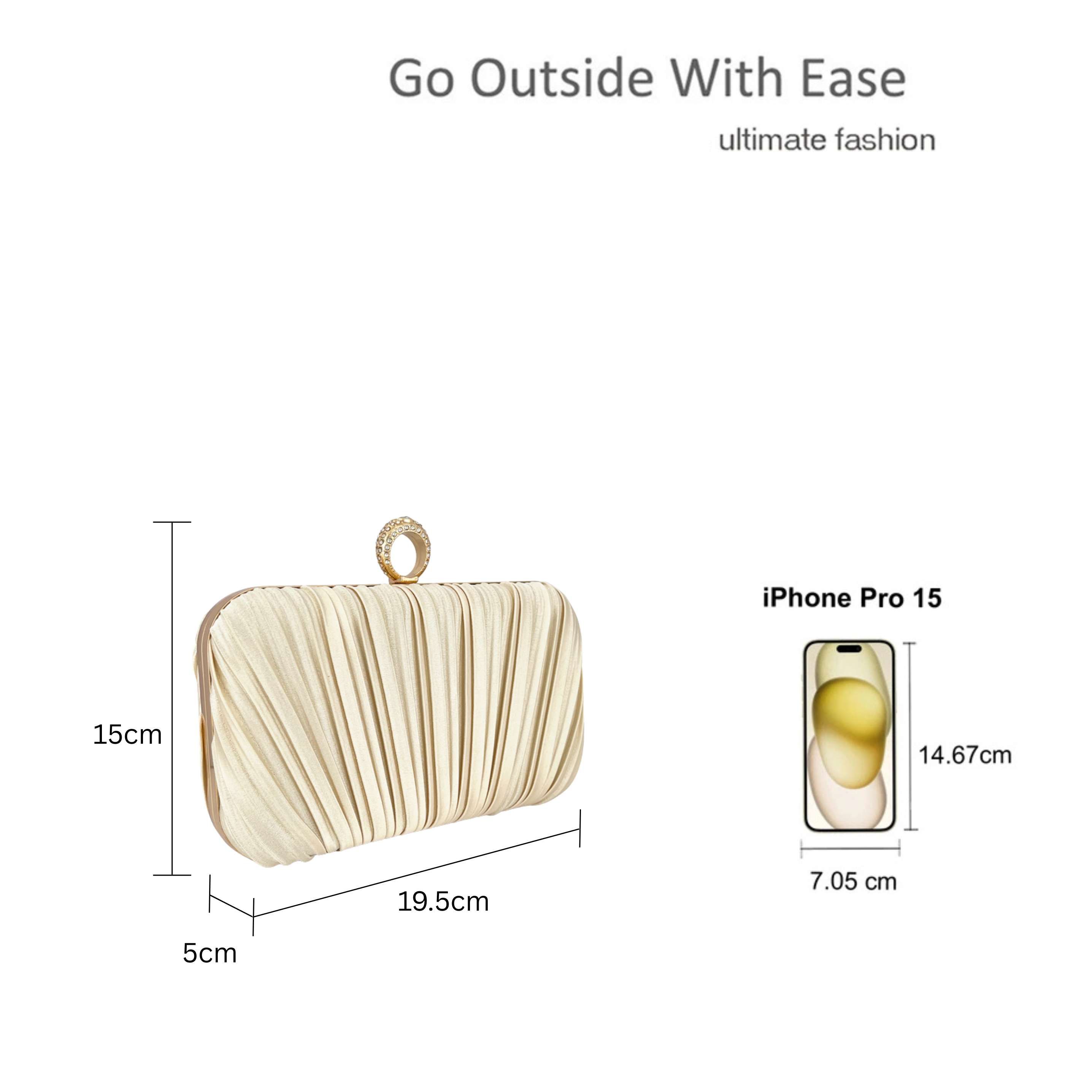 Kitise Ringstone Clasp Elegant Satin Pleated Evening Clutch Bag
