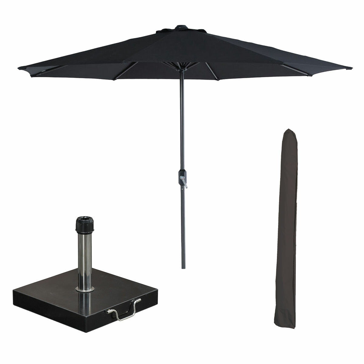 Garden Impressions stokparasol Lotus zwart Ø300 cm met 40kg Cosmo voet en hoes