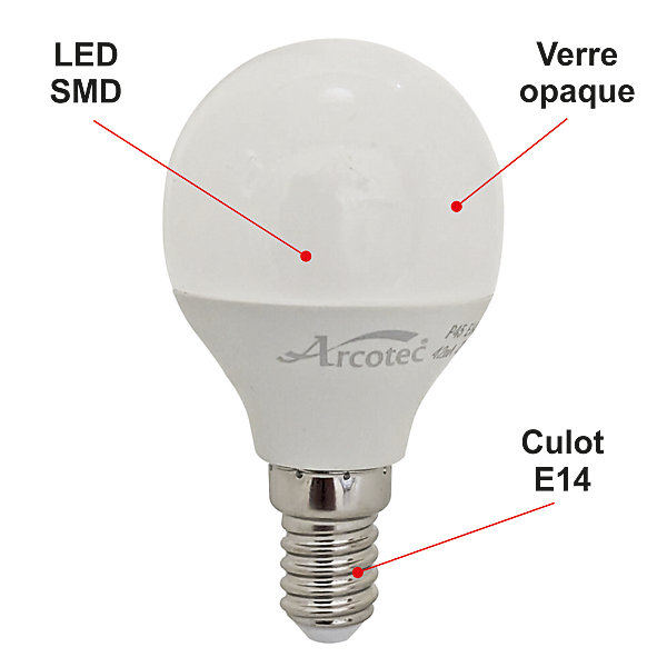 Lot de 10 ampoules LED E14 sphérique 4,9W 470Lm 3000K - garantie 2 ans