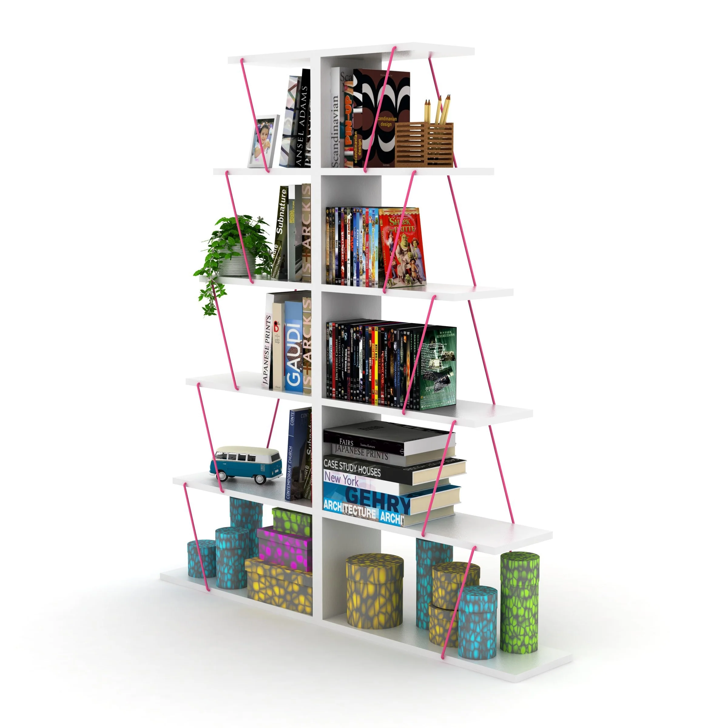 Furnish Home Store Modern 5 Tier Ladder Bookshelf Organizers, Narrow Bookshelf for Small Spaces Office Furniture Bookcase
