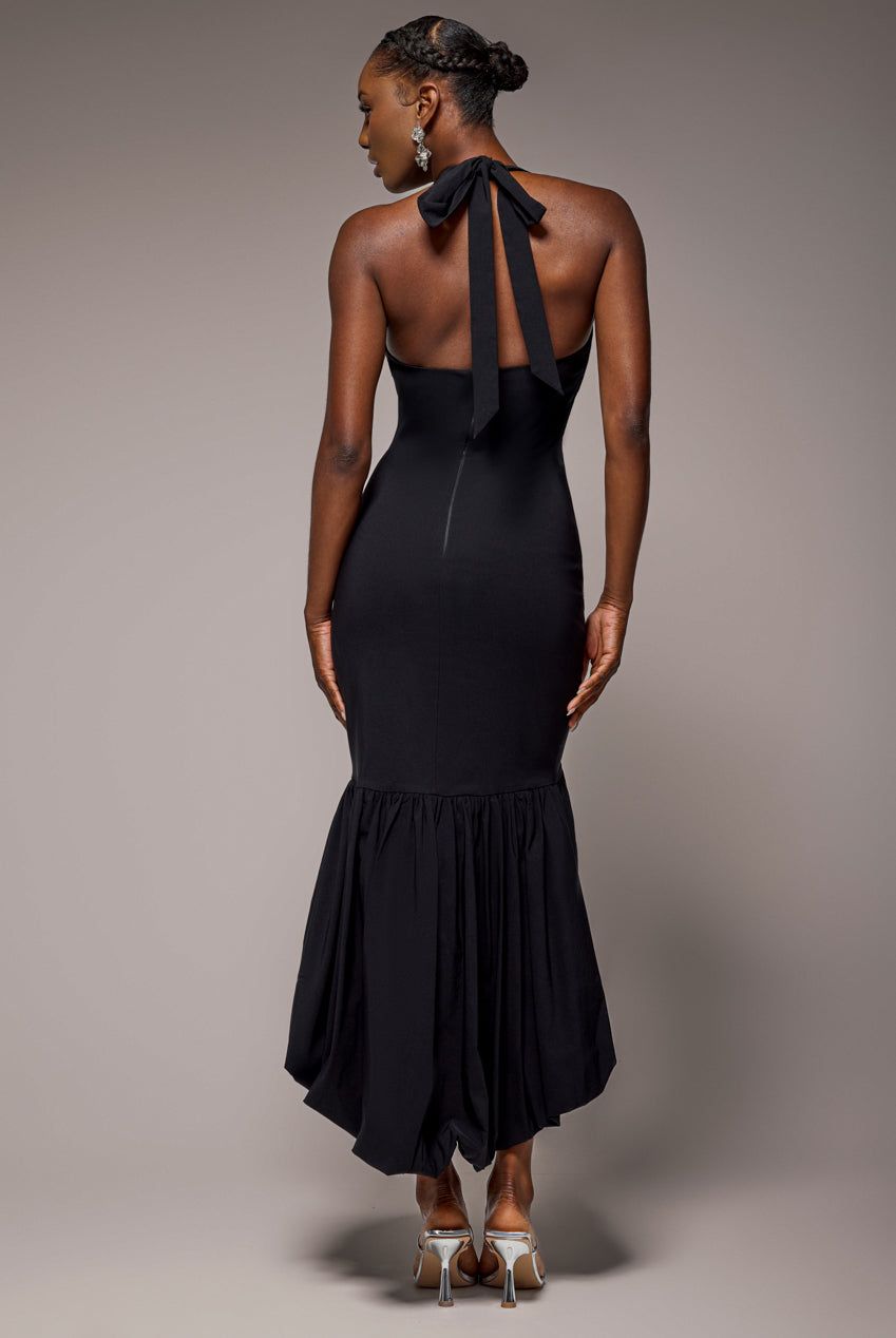 Goddiva Halter Neck Puff Hem Mermaid Midaxi Dress