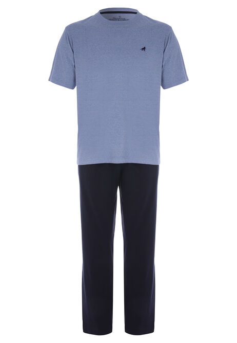 Mens Blue Marl Jersey Pyjama Set