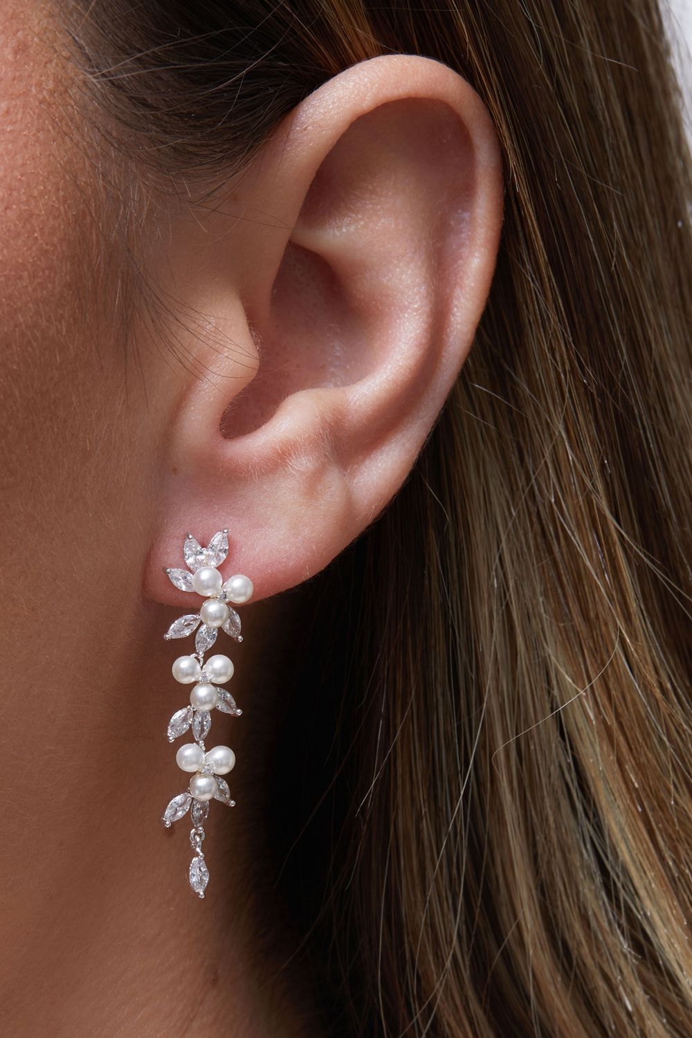 Jon Richard Silver Crystal And Pearl Vine Drop Earrings