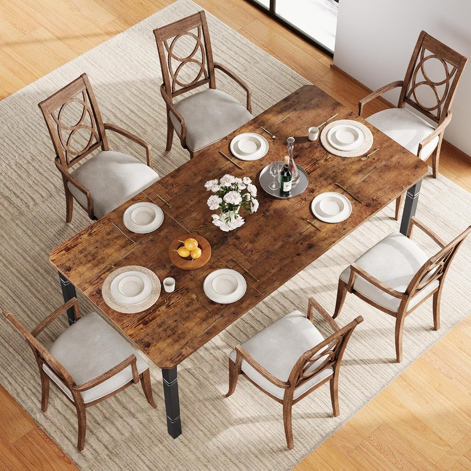 Farmhouse Dining Table with Heavy Duty Metal Legs for 6-8 People