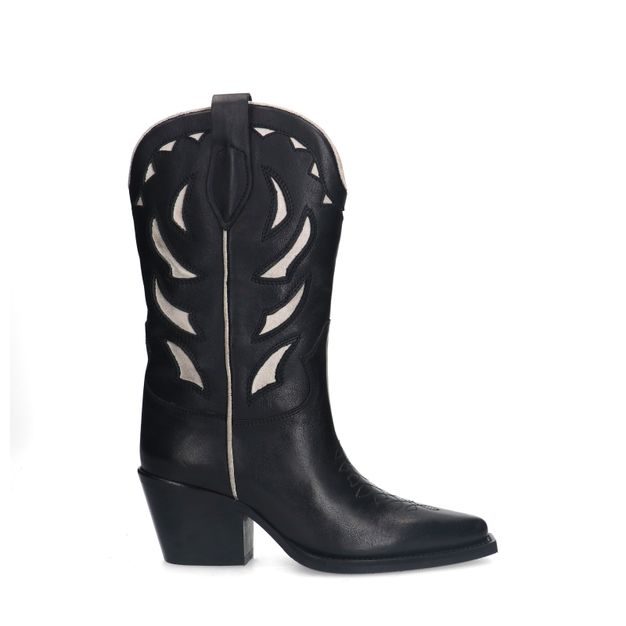 Zwarte leren cowboylaarzen met sierstiksels