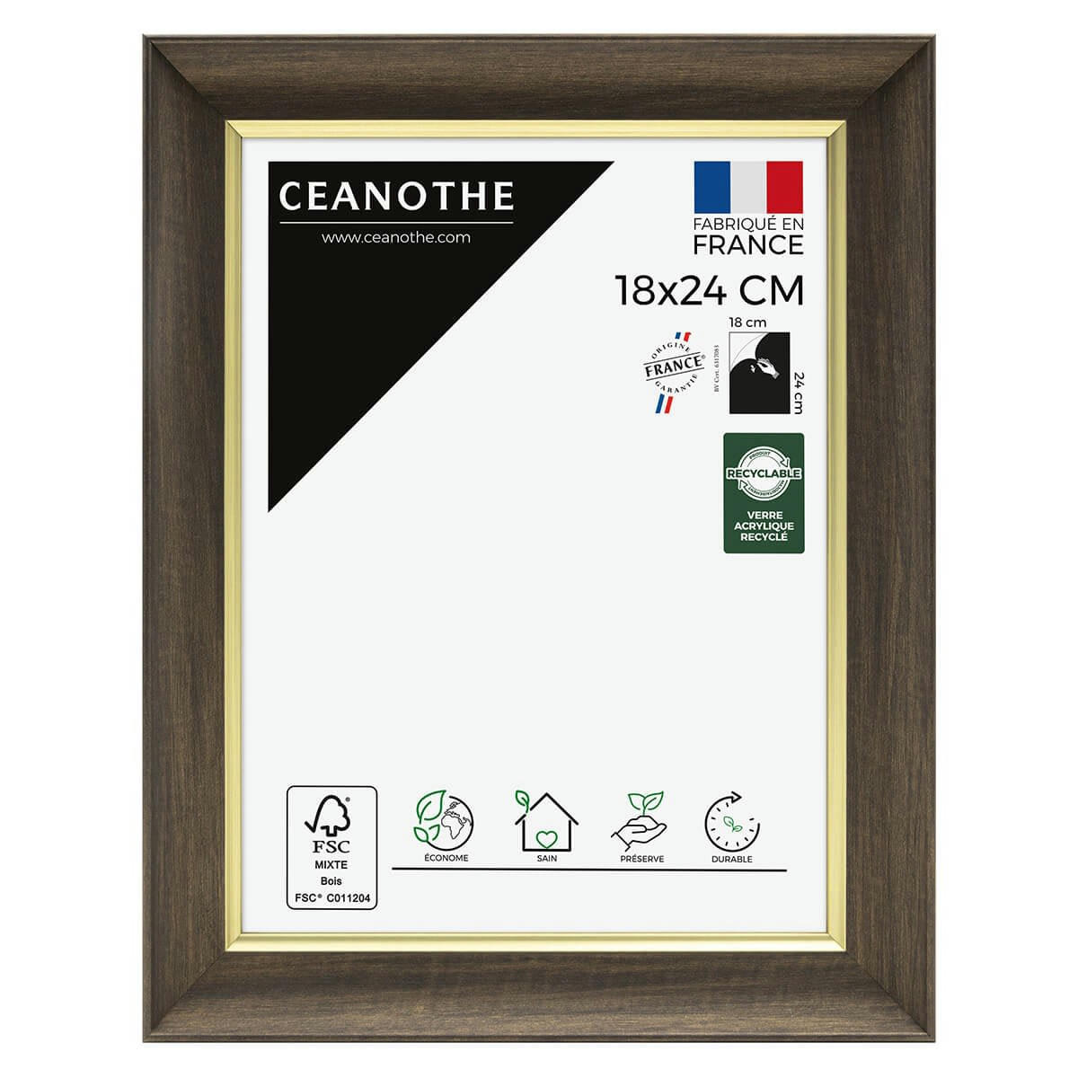 LUNA - Cadre photo ébène et doré 18x24 cm résine recyclée
