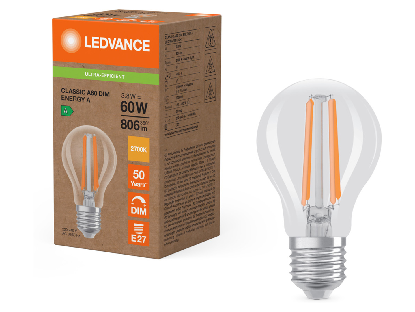 Żarówka LED Bańka E27 3,8W z ciepłą barwą światła