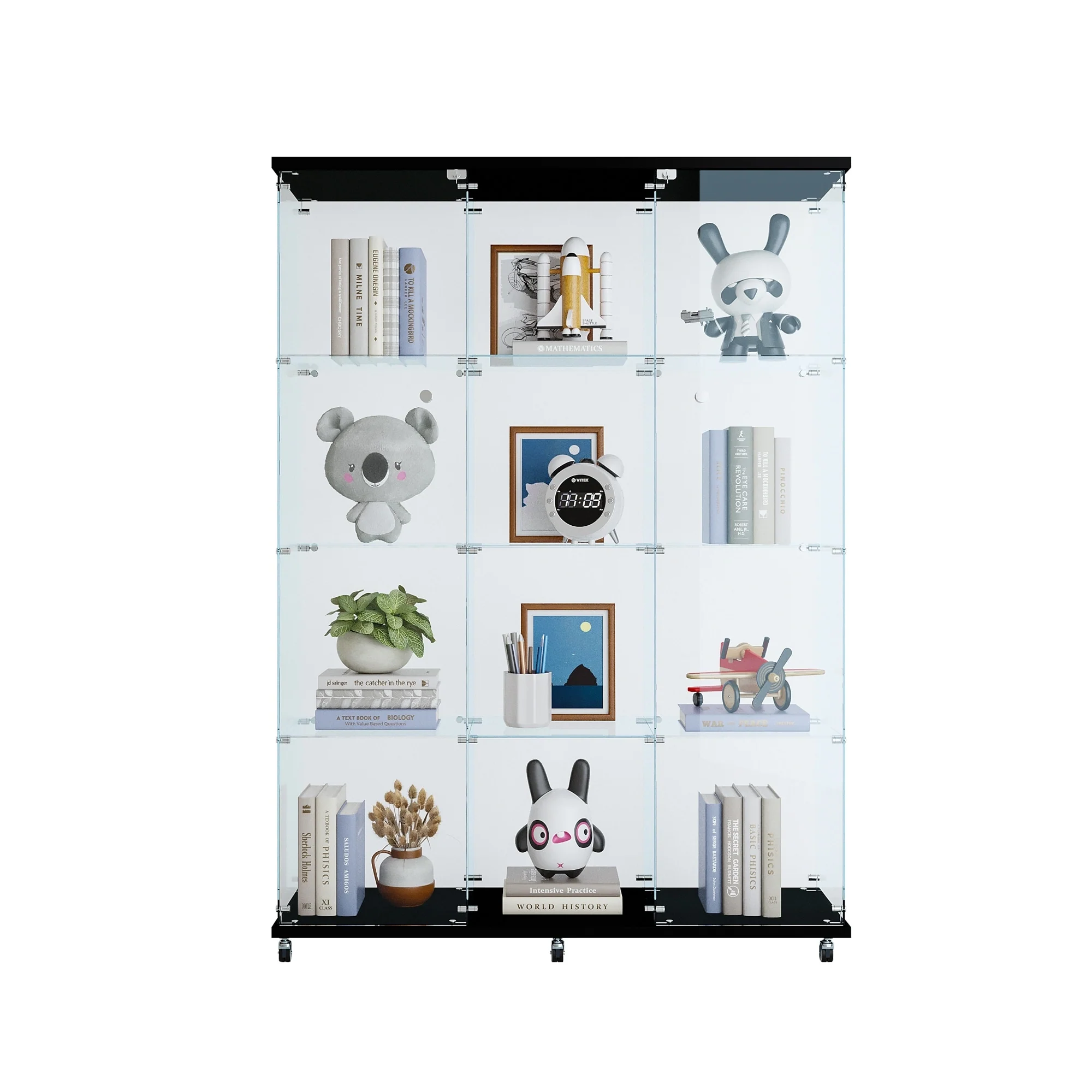 3 Door Glass Cabinet Glass Display Cabinet with 4 Shelves