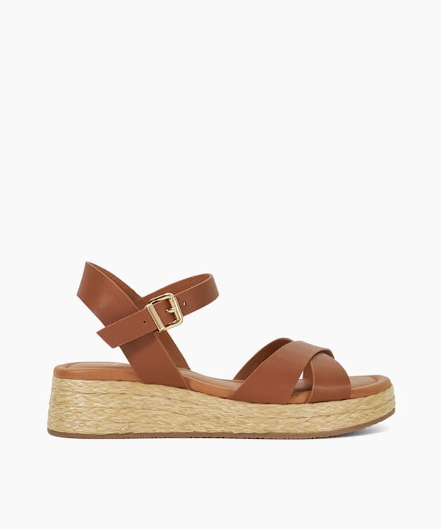 Littleton Tan - Leather Raffia Flatform Sandals