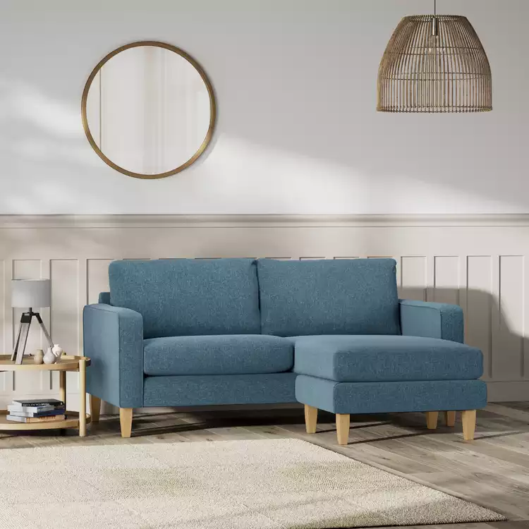 Habitat Flint Fabric Reversible 3 Seater Corner Sofa -Blue