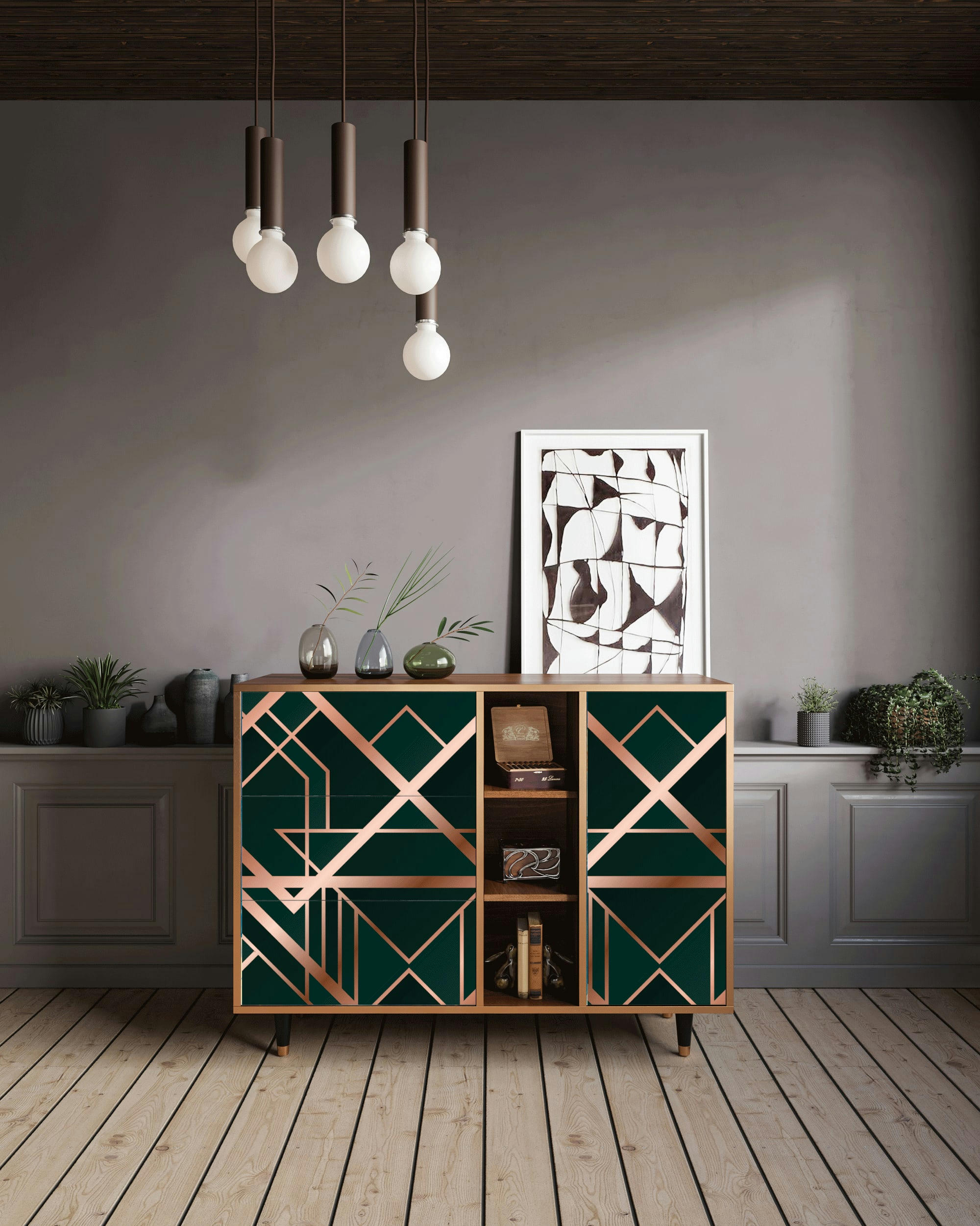 EMERALD GATSBY - Buffet  vert 3 tiroirs et 1 porte L 125 cm