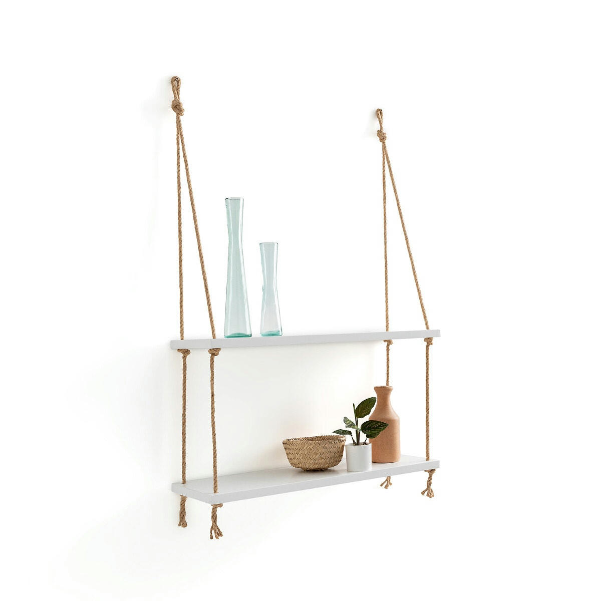 Etagère murale double en MDF et sisal L60cm, Mareo