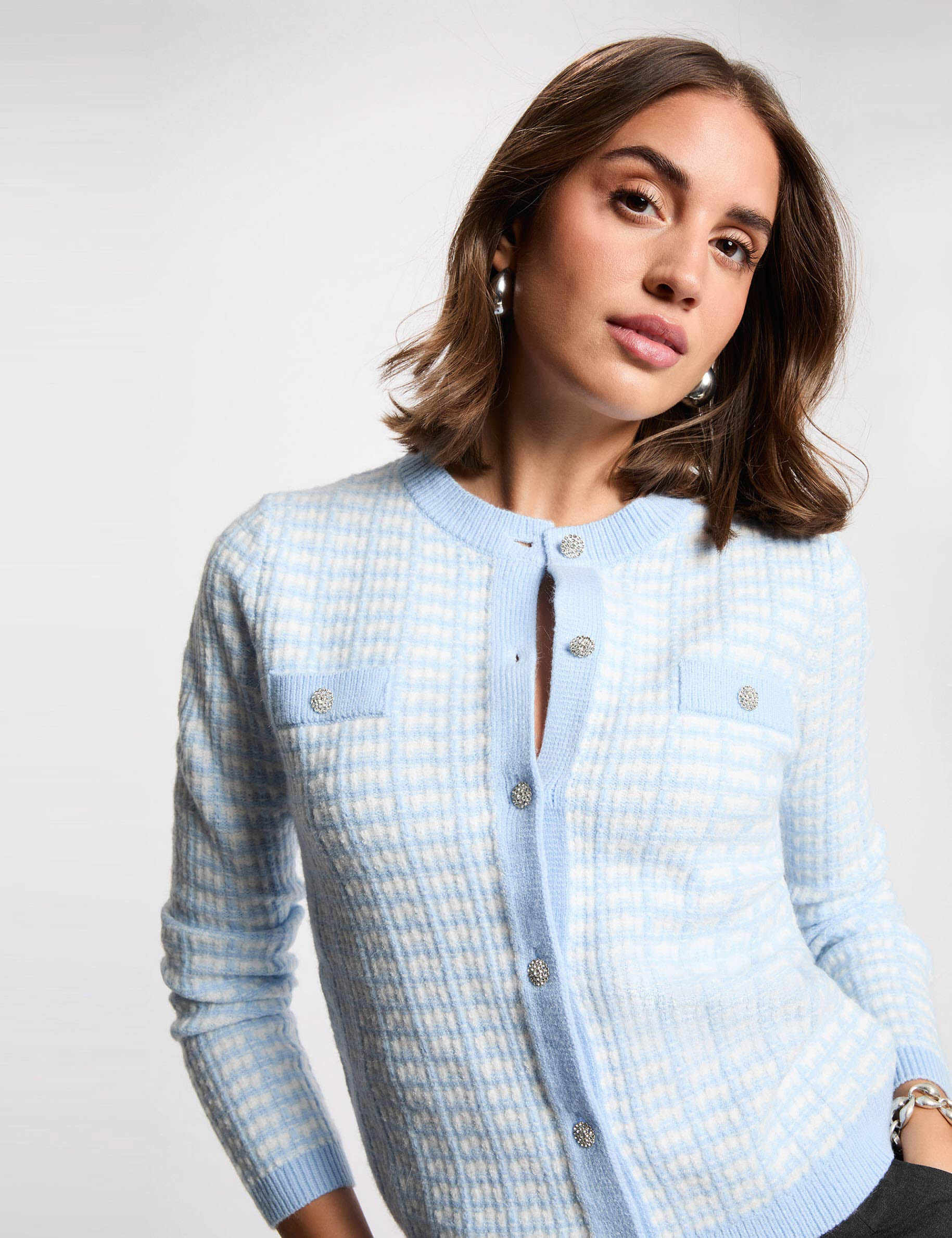Fitted Jacquard Cardigan Sky Blue Women