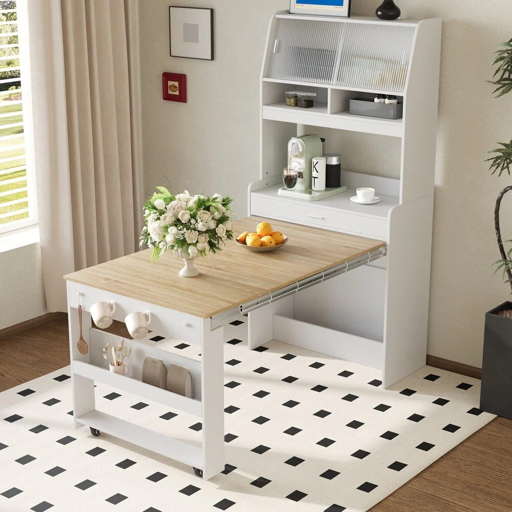 33.5 x 15.7 inch Buffet with Foldable Dining Table and Storage Shelf (Chair not included)