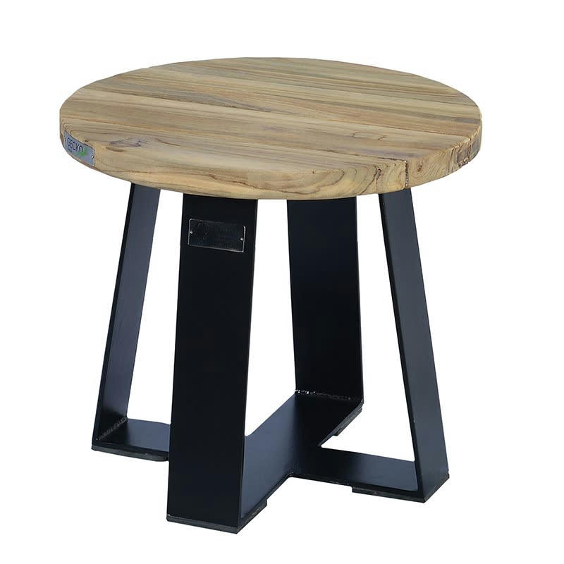 ORSAY - Table basse métal anthracite et teck recyclé D 40 cm