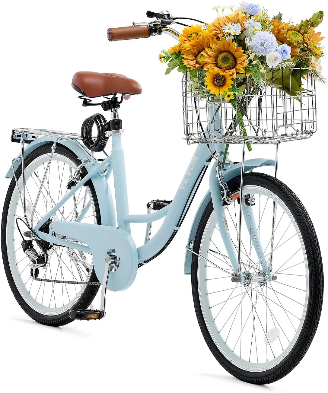Beach Cruiser Bike  Large Basket, Rear Rack, Adjustable Seat, Stable  Safe(Pink/26inch-7 speed)