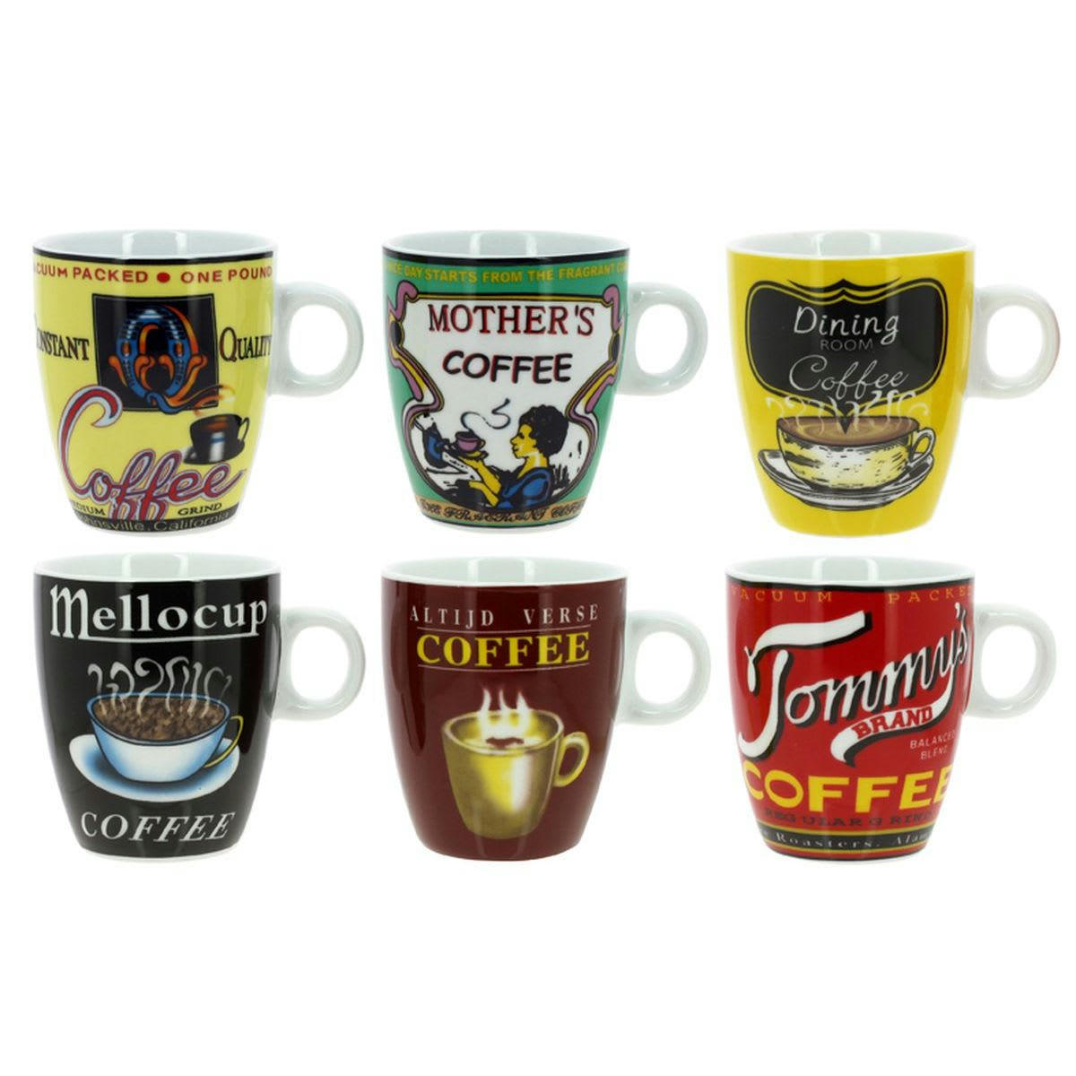 - Lot de 6 tasses assorties en porcelaine 15cl