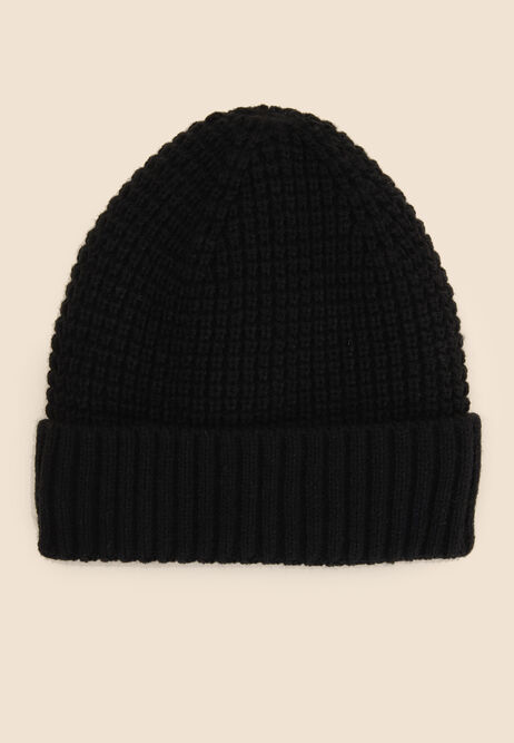Older Boys Black Textured Thinsulate Beanie Hat