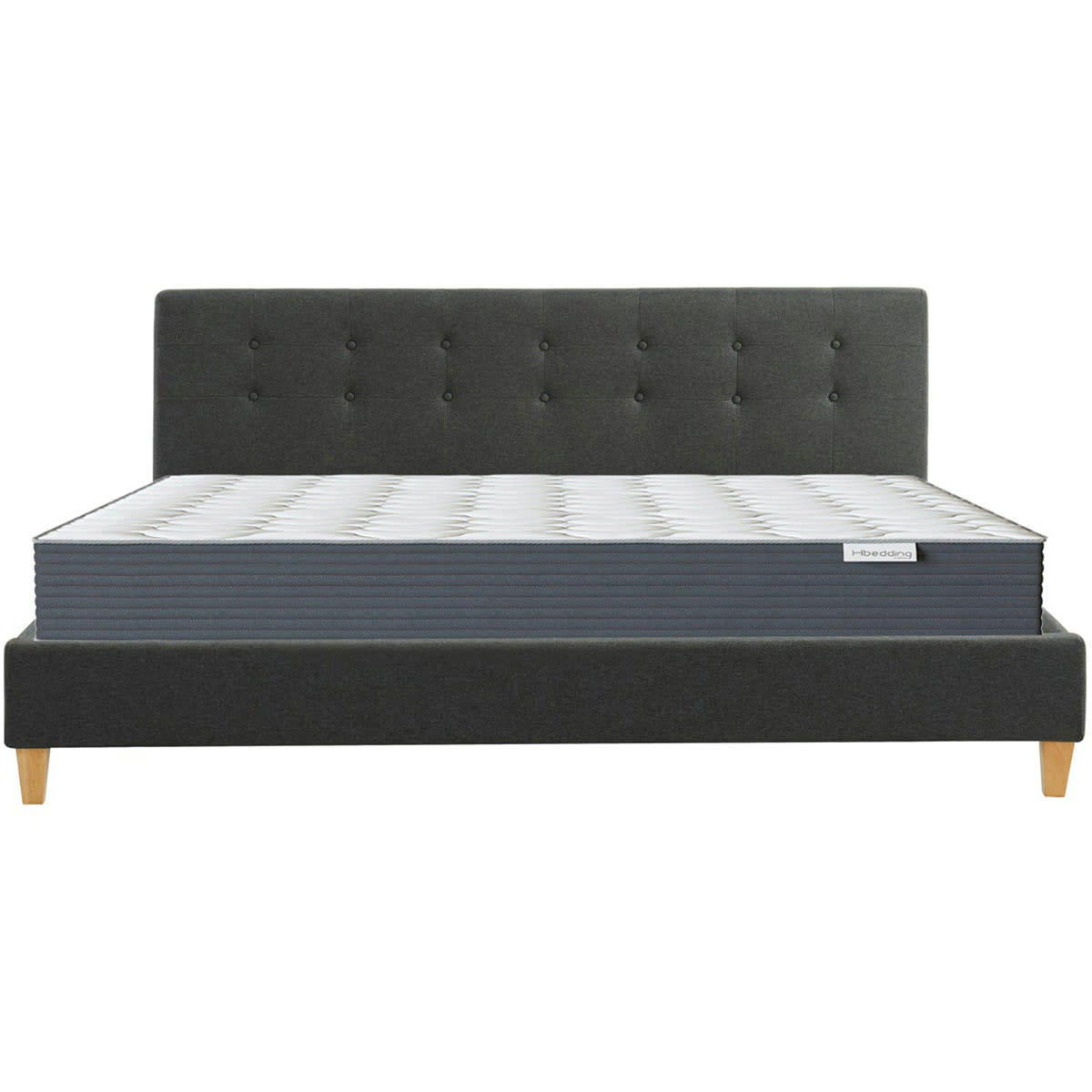 ENSEMBLE MILO & MEMO HR - Pack lit 160x200 + matelas + tête de lit - tissu gris foncé