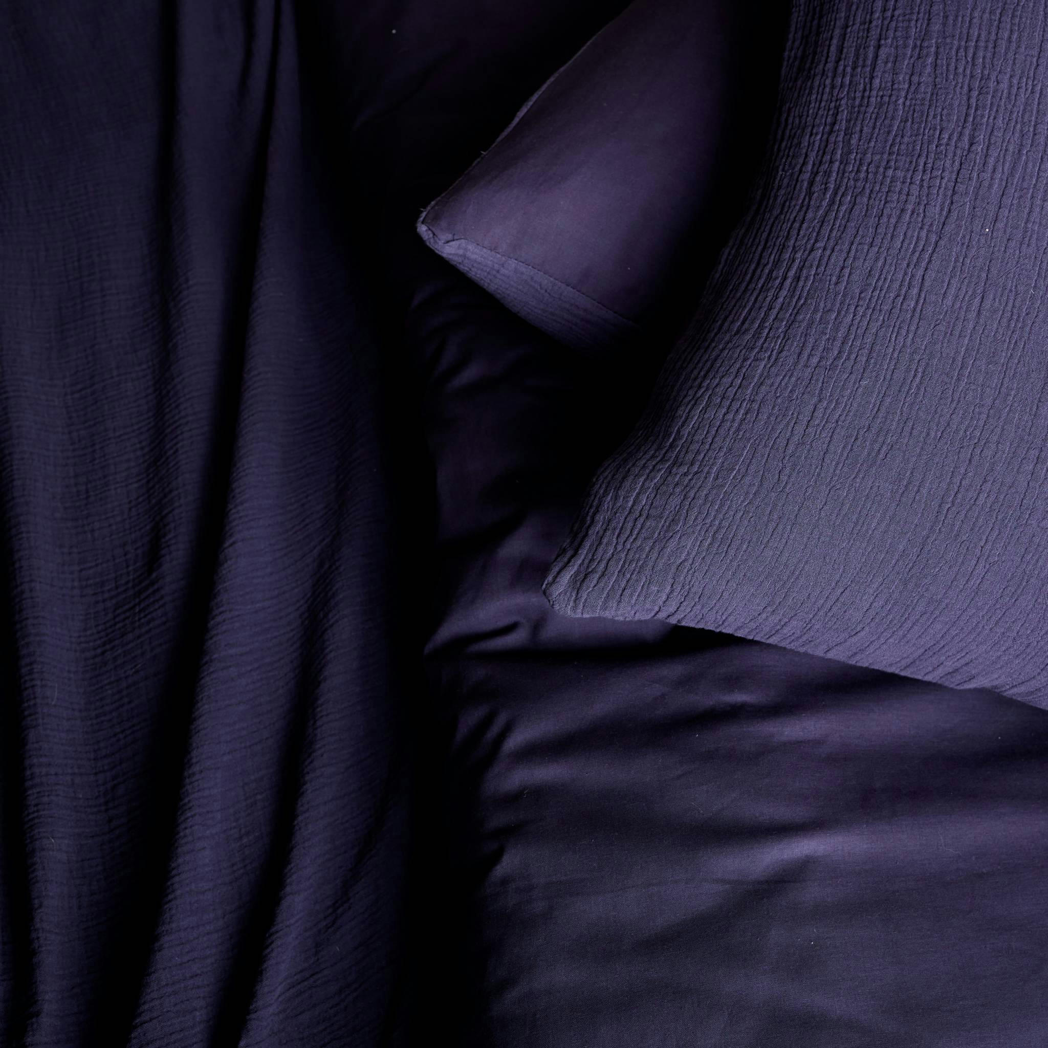 ALIX - Parure de lit gaze de coton bleu marine 260x240cm