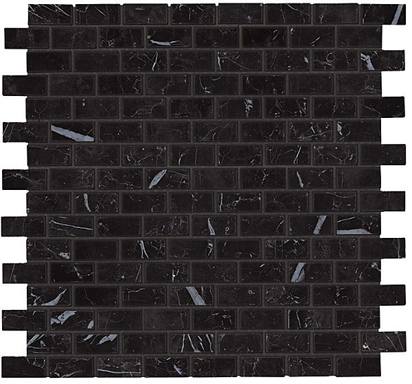 Mosaïque effet Marbre Noir Marquina 3,5x1,7 cm Rect 29,8x29,8x0,95 cm Brillant Marvillo - Sol et mur intérieur (vendu par carton d