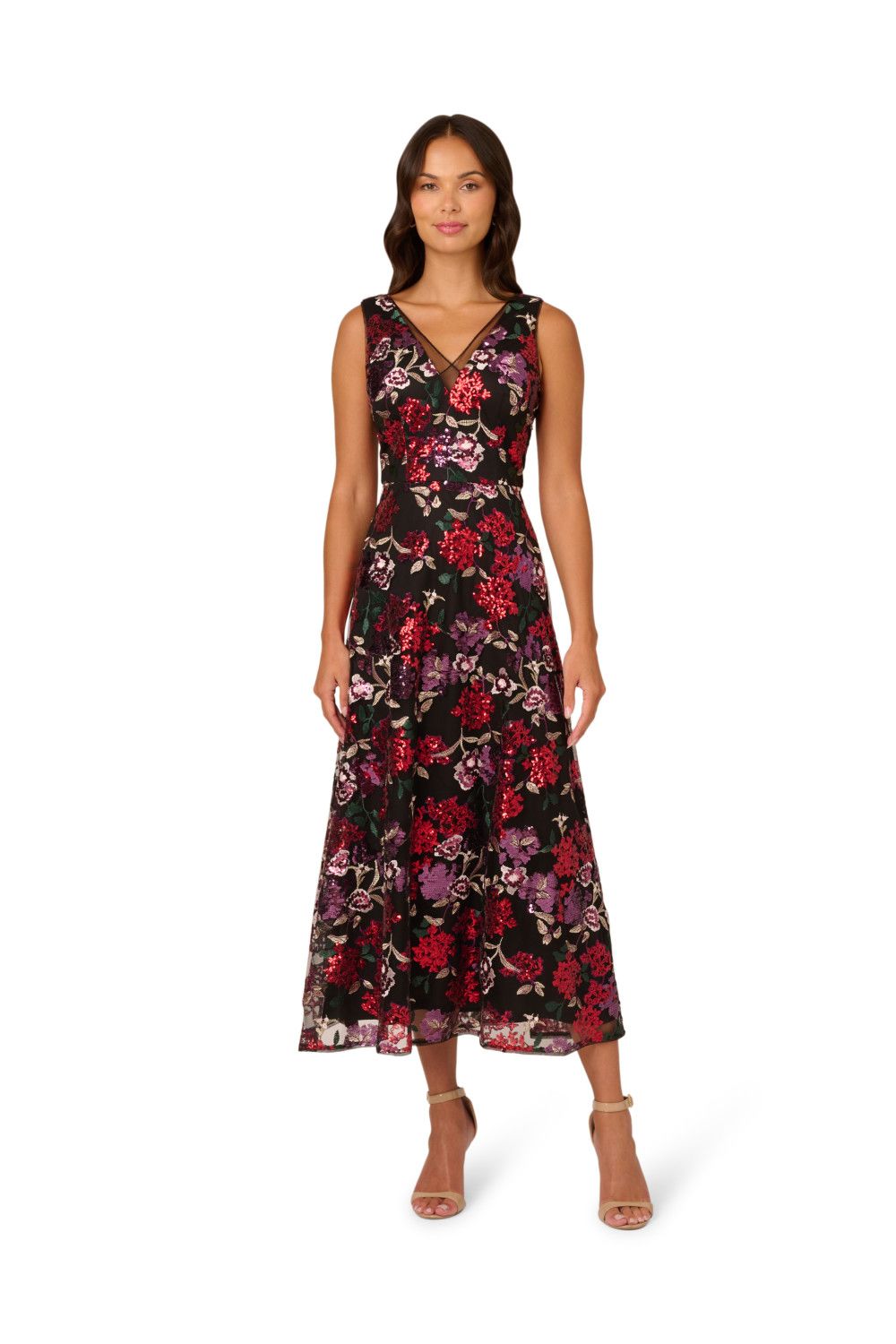 Adrianna Papell Floral Sequin Ankle Dress