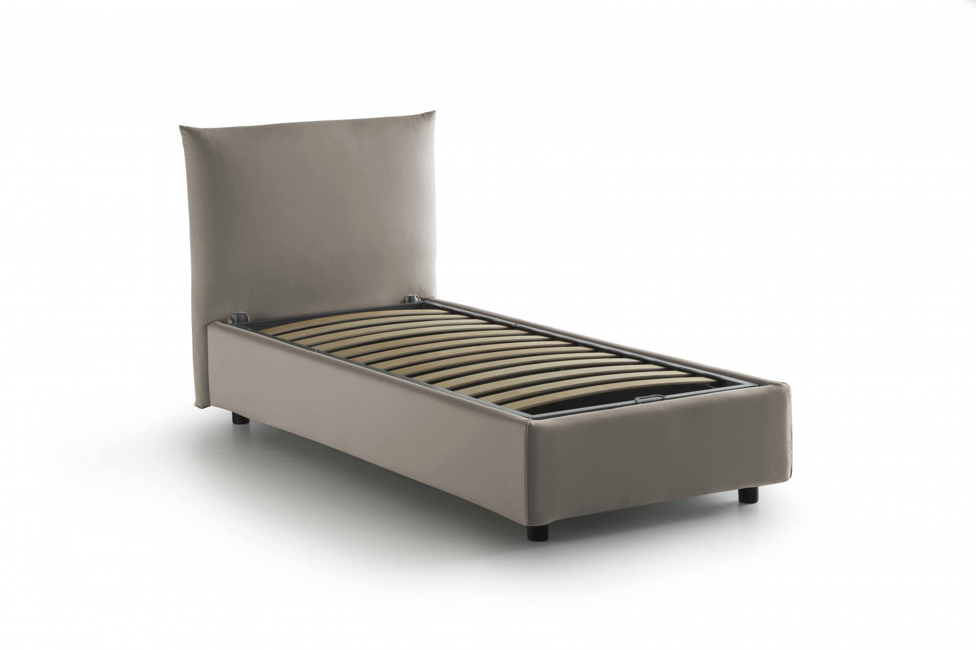 MARINA - Lit coffre 80x190 cm en tissu gris taupe