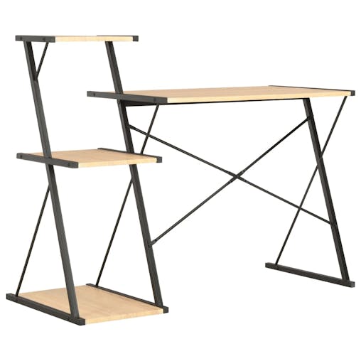 NNEVL Desk with Shelf Black and Oak 116x50x93 cm