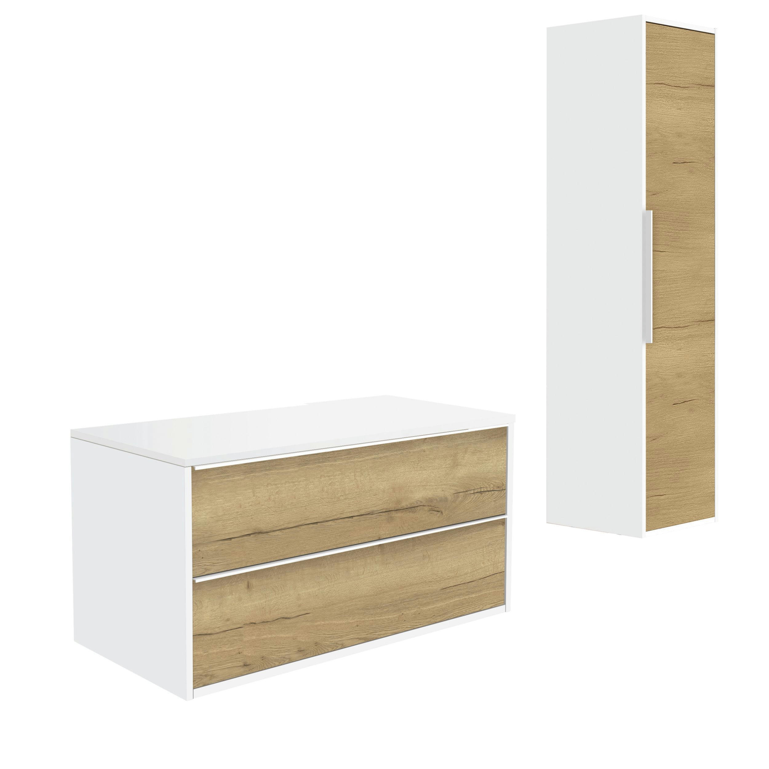 BORDER - Meuble de salle de bain 100cm Chêne  + Colonne