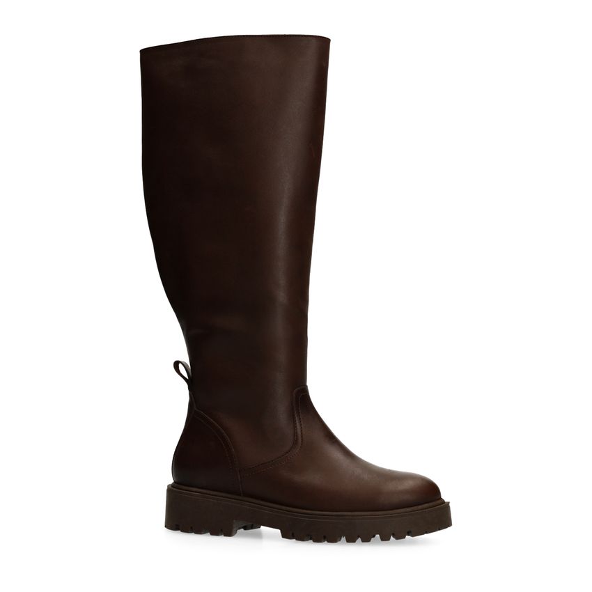 Manfield Bruine leren hoge laarzen