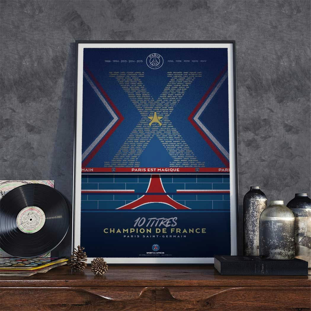 FOOT - Affiche Foot-PSG Champion de France 2022  40 x 60 cm