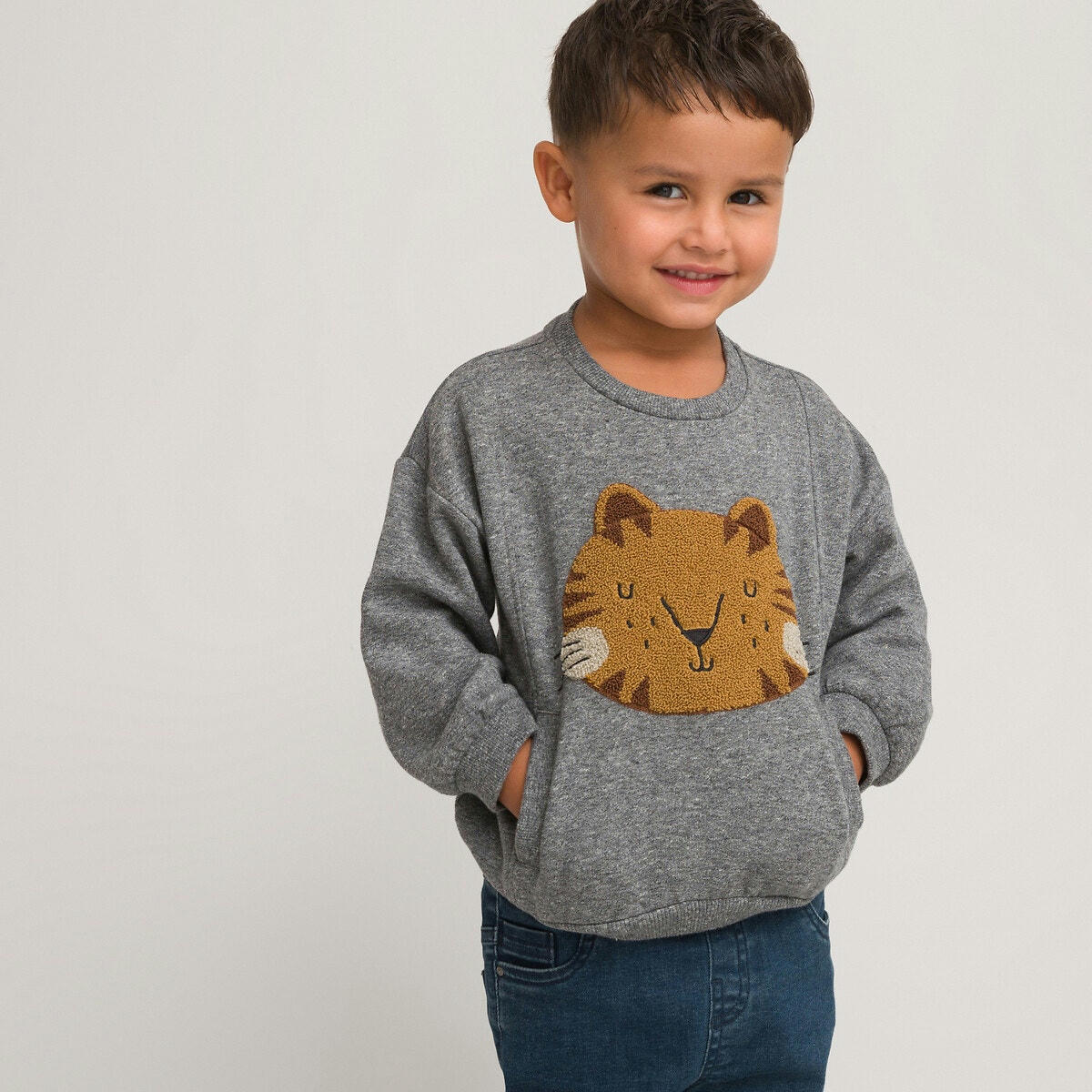 Sweat col rond, motif tigre en molleton