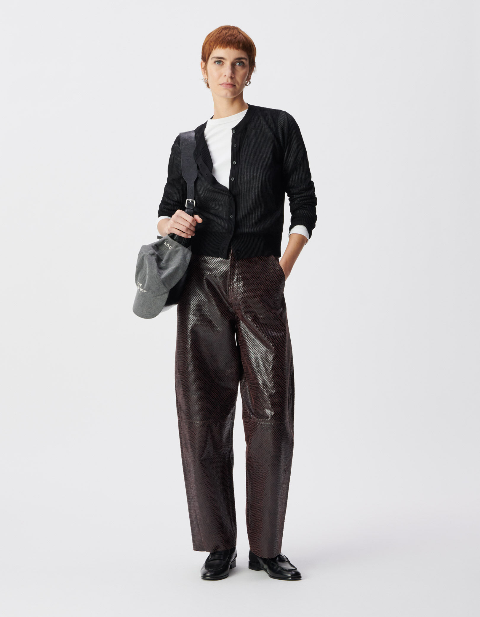 Pantalon ballon bordeaux cuir effet python Femme