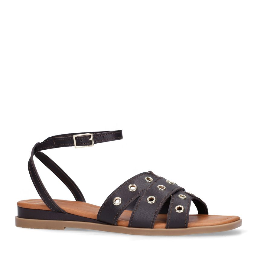 Manfield Bruine leren sandalen met studs