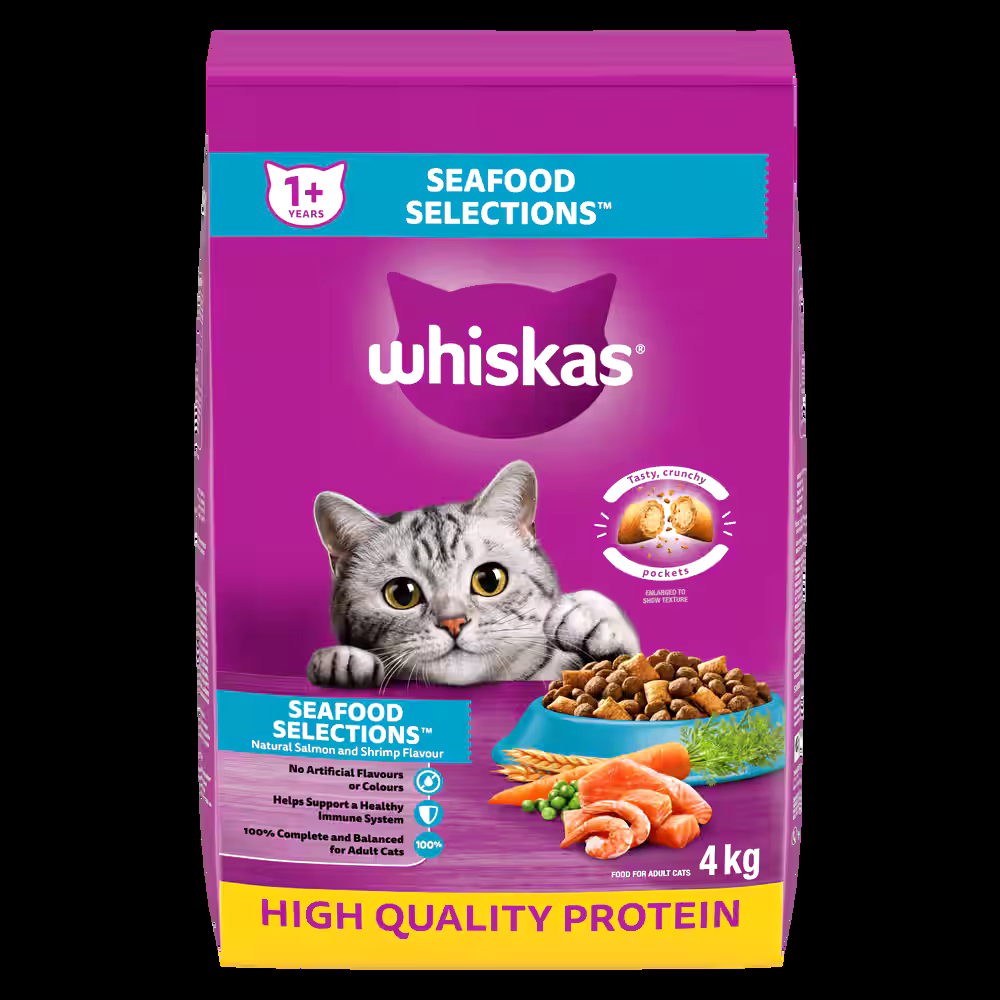 Whiskas Seafood Selections Dry Cat Food, 4-kg
