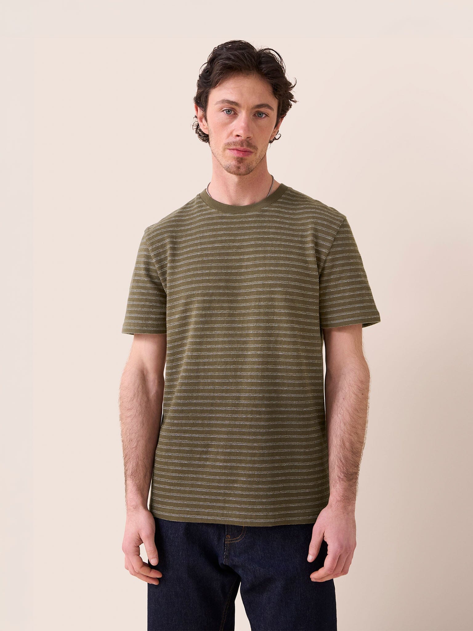 Lucca Classic Organic Cotton Short Sleeve T-Shirt in Brown Stripe