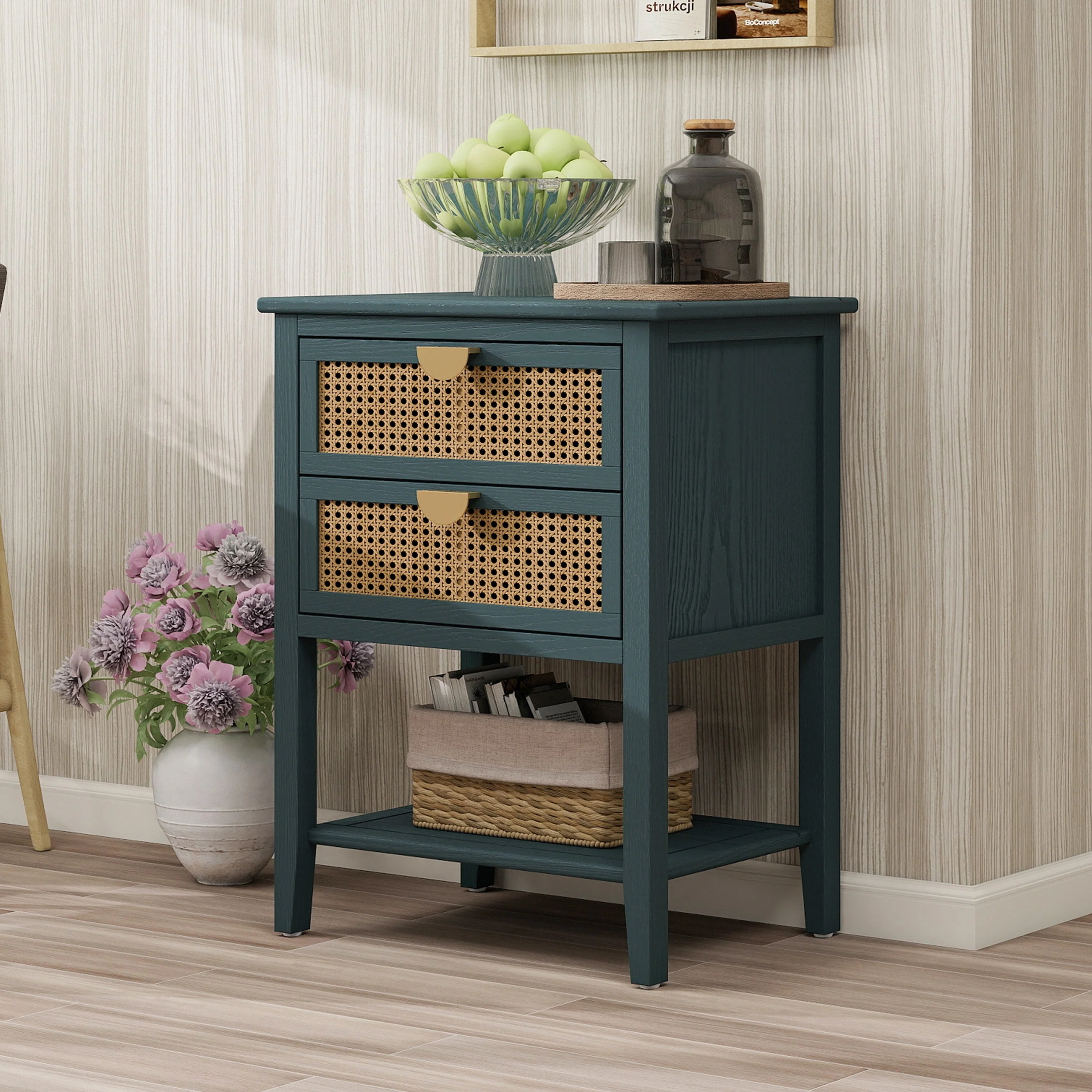 Nightstands with 2 drawers, rattan nightstands, drawers and shelves