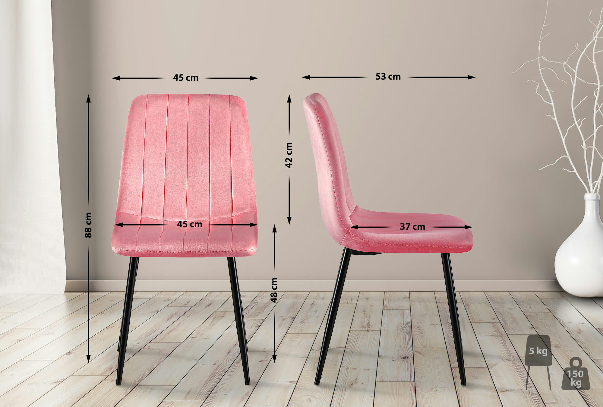 DIJON - Chaise de salle à manger avec pieds métal assise en velours Rose