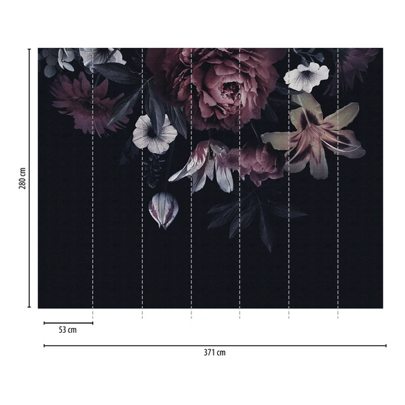 Vliestapete, »Lilien«, 371x280 cm, schwarz-rot