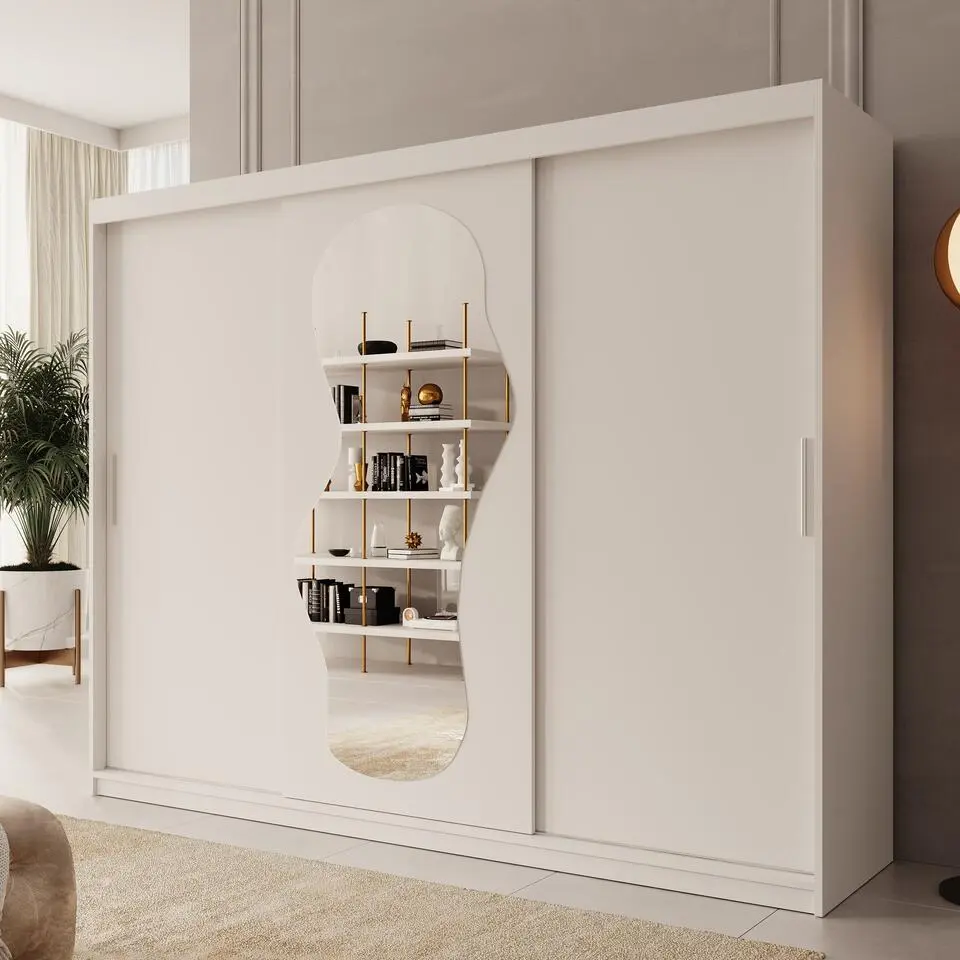 Meubella - Kledingkast Ulysses - Wit - 250 cm - Met spiegel