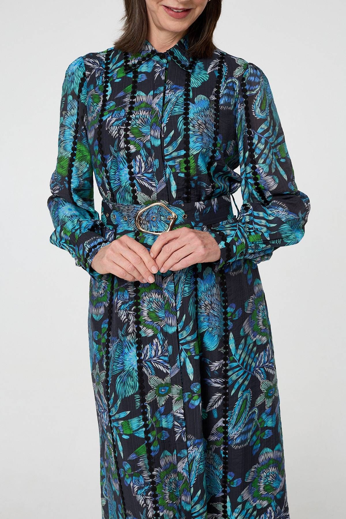 Izabel London Printed Embellished Belted Maxi Dress