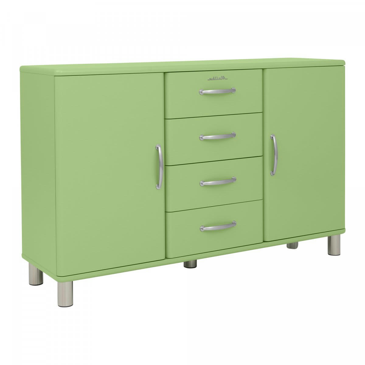 MALIBU - Buffet bas style rétro 2 placards 4 tiroirs vert