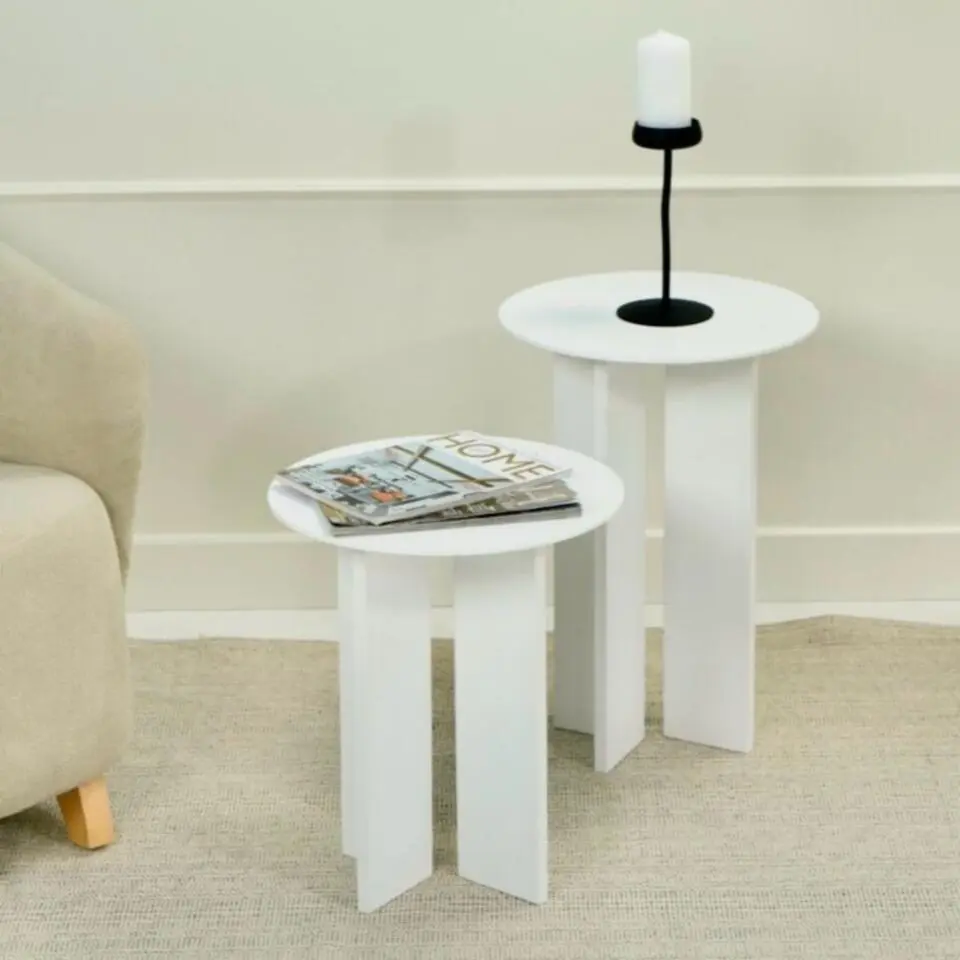 CALICOSY - Set 2 ronde bijzettafels LEO - Wit - 55x40x40 cm