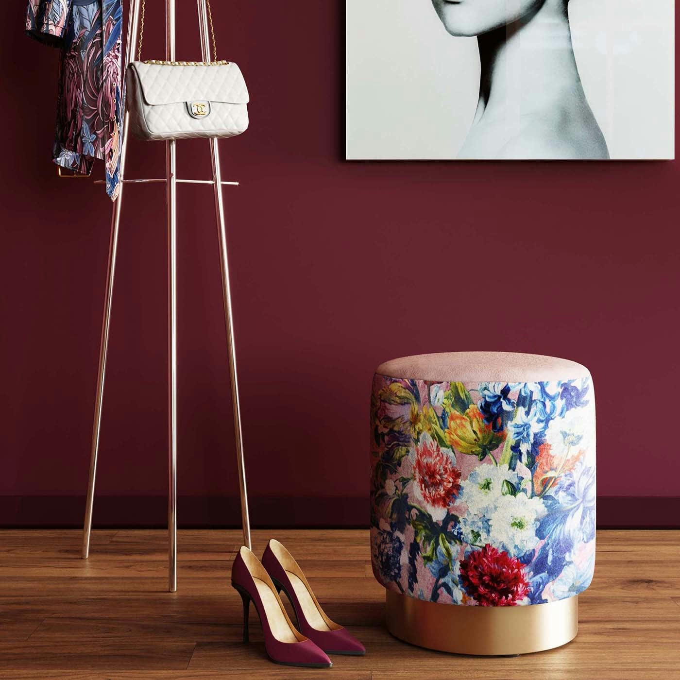 CHERRY - Tabouret Cherry rose fleurs et laiton Kare Design