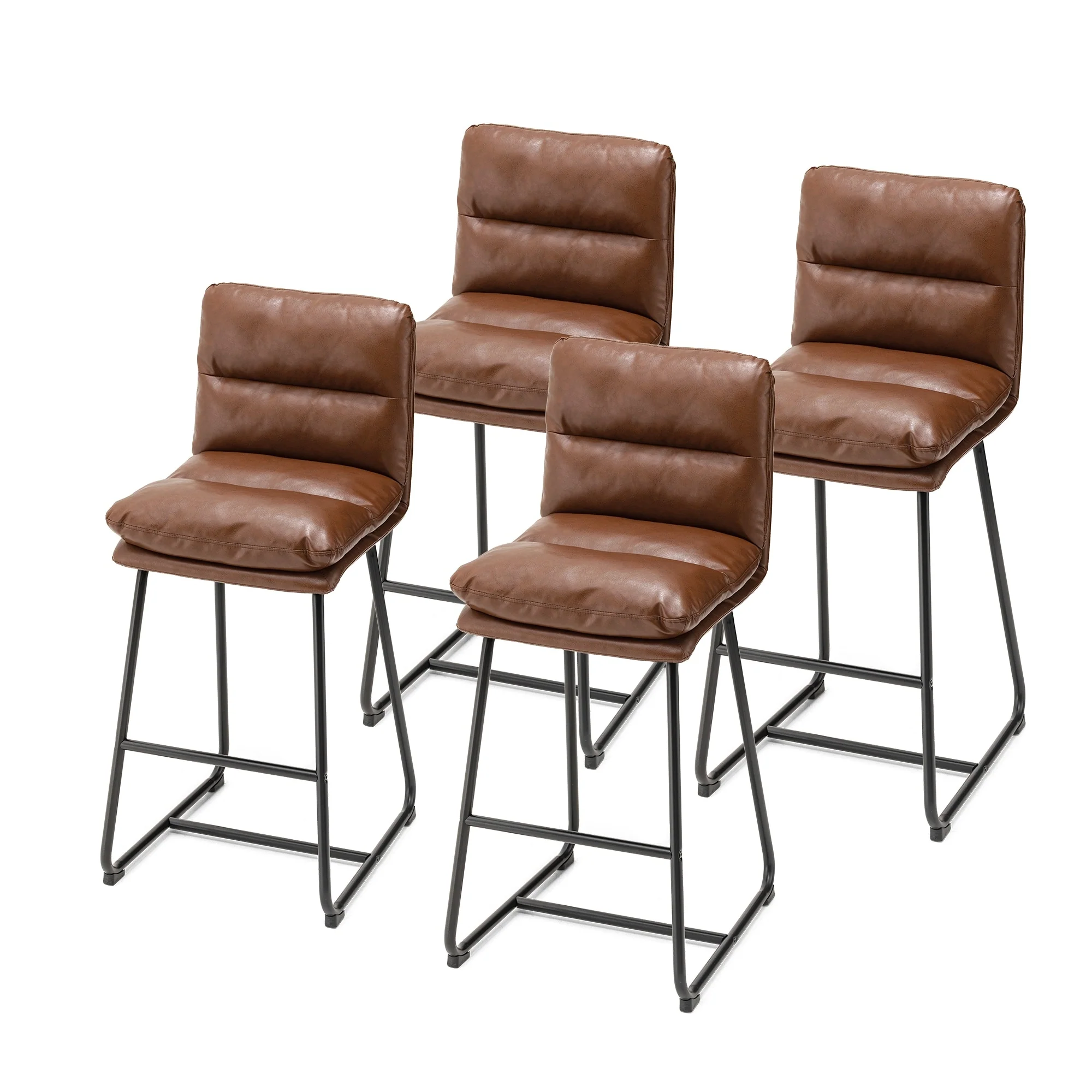 Glitzhome Set of 4 Modern Thick Soft Leatherette Metal Legs Bar Stools