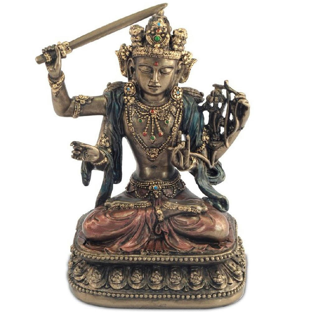 - Statuette en polyrésine manjushri de couleur bronze