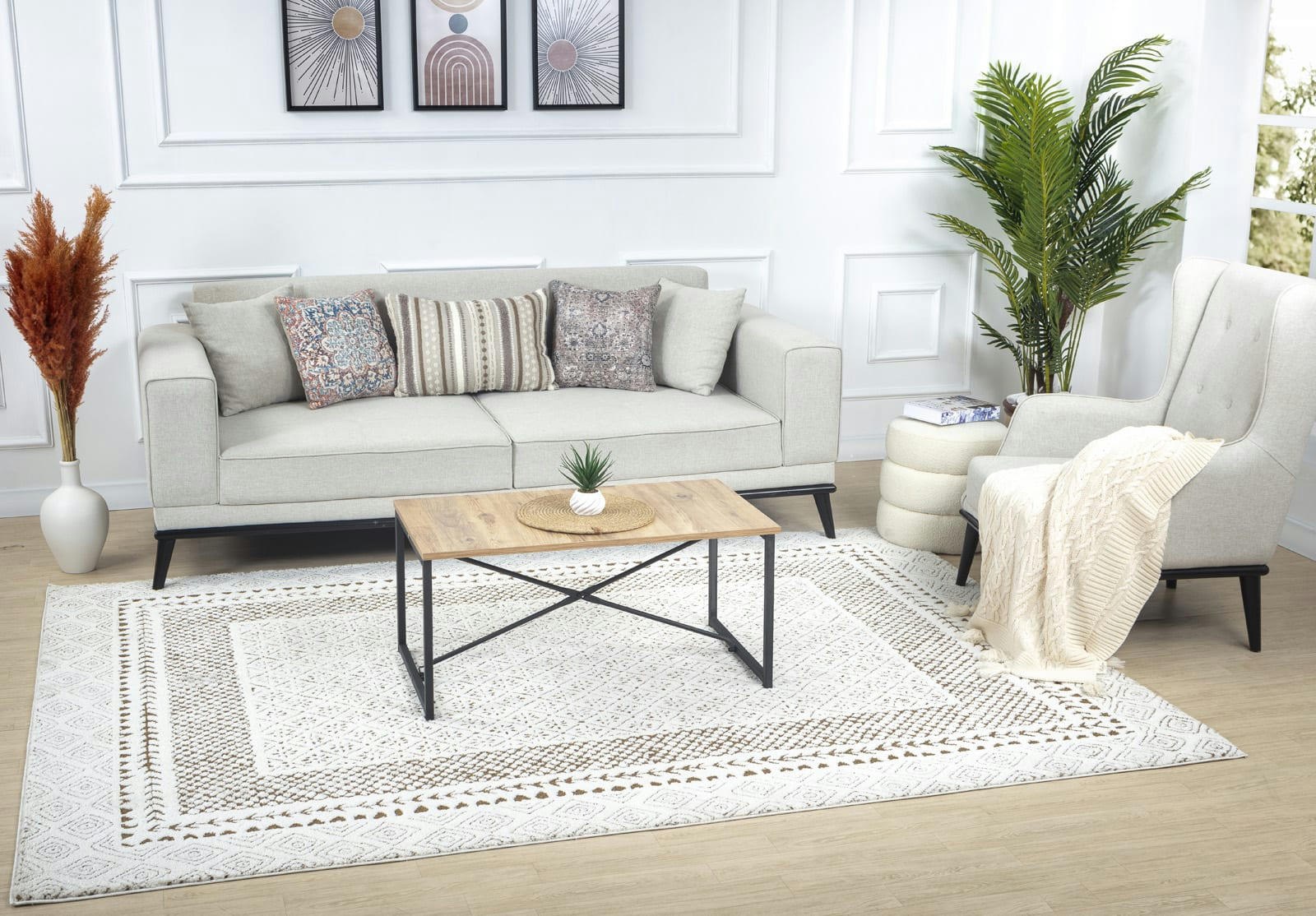 AMBRE - Tapis Scandinave Bohème Ivoire/Terracotta 160x213