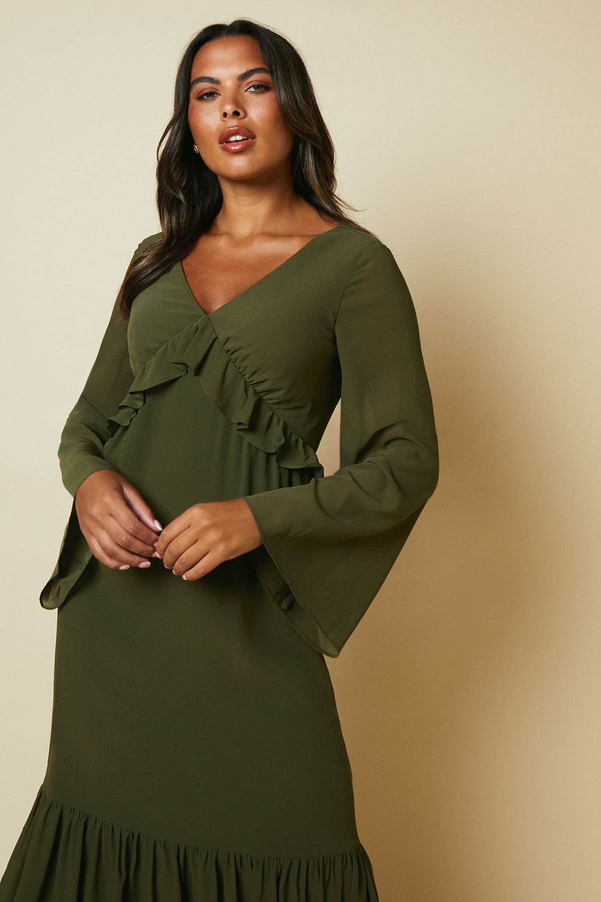 Debut London Debut London By Coast Kimono Sleeve Tiered Hem Georgette Midi Dress